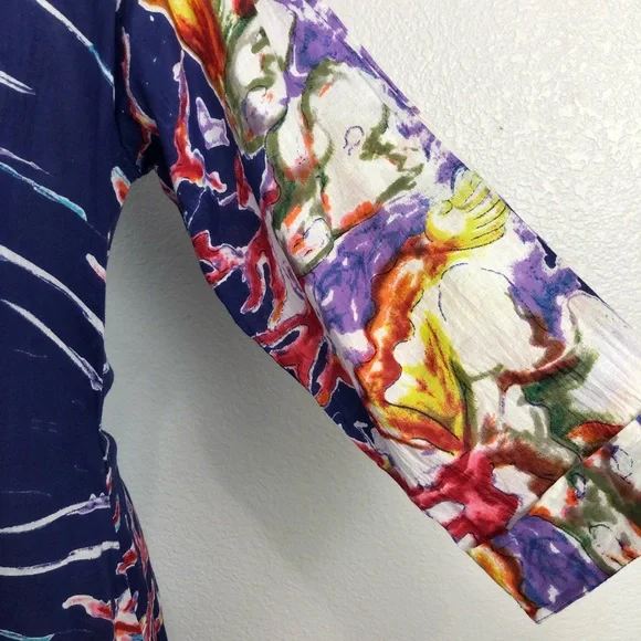 Antica Sartoria Blue Multicolor Beaded V-Neck Cotton Kaftan Maxi Dress S/M - Picture 4 of 11